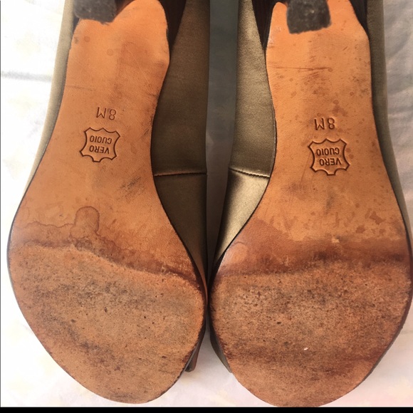 Divine Olive Satin Open Toe Pumps . Sz 8M - Picture 4 of 7